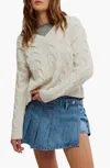 Free People Washed Cable Knit Sweater In Washed White In White