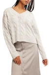 Free People Washed Cable Knit Sweater In Washed White