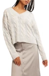 Free People Washed Cable Knit Sweater In Washed White In Pale Blue