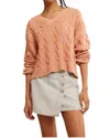 Free People Washed Cable V-neck Sweater In Candied Melon In Orange