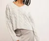 Free People Washed Cable Knit Sweater In Washed White In Blue