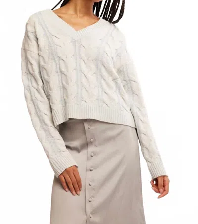 Free People Washed Cable V-neck Sweater In Pale Blue
