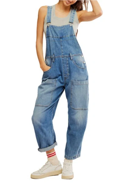 Free People Way Back Denim Overalls In Lydia Blue