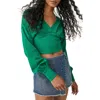 Free People We The Free All Nighter Long Sleeve Surplice Crop Top In Golf Green