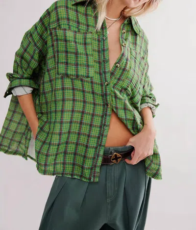FREE PEOPLE WE THE FREE CARDIFF PLAID TOP IN GREEN COMBO