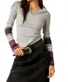 Free People We The Free Cozy Craft Cuff Long Sleeve V-neck Top In Grey Combo In Multi