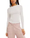 Free People Easy Does It Long Sleeve Waffle Knit Cotton T-shirt In White