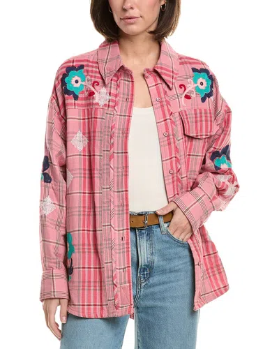 Free People We The Free Embroidered Sashiko Shirt In Pink