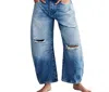 Free People We The Free Good Luck Mid-rise Barrel Jeans In Barnyard Blue In Multi