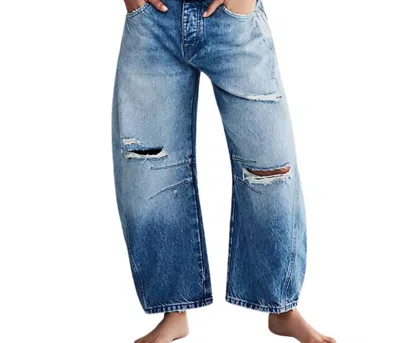 Free People We The Free Good Luck Mid-rise Barrel Jeans In Barnyard Blue In Multi