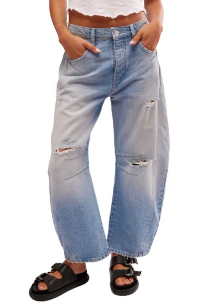 Free People We The Free Good Luck Mid Rise Barrel Leg Jeans In Black