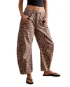 Free People Leopard Print Barrel Leg Jeans In Brown Sugar