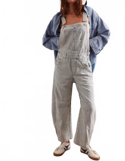 Free People We The Free Good Luck Striped Overalls In Indigo Railroad In Gray