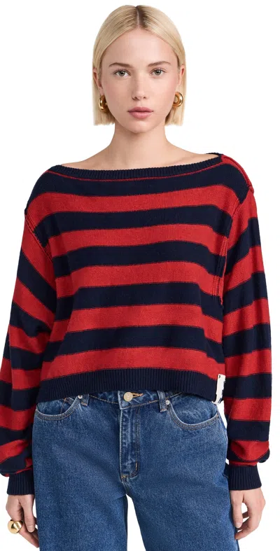 Free People Into The Blue Stripe Crop Sweater In 레드 콤보