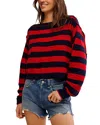 Free People Into The Blue Stripe Crop Sweater In Red Combo