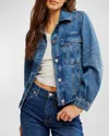 Shop Free People We The Free Jade Cropped Denim Jacket In High Dive