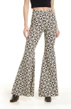 Free People Penny Pull-on Printed Flare Jeans In Black Combo