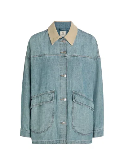 Free People We The Free Lemon Contrast-collar Denim Jacket In Blue