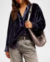 Free People We The Free Luxy Solid Velvet Shirt In Blue/navy