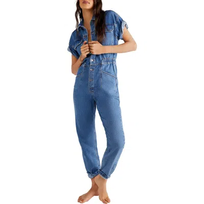 Free People We The Free Marci Denim Jumpsuit In Sapphire Blue