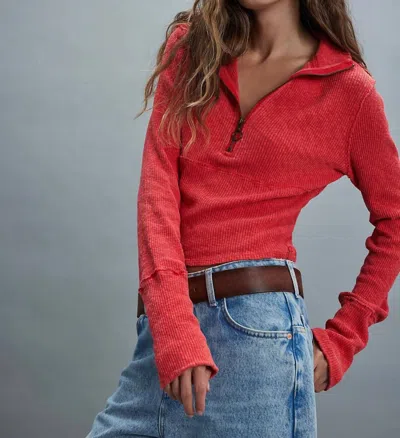 Free People We The Free Midnight Half Zip Top In High Risk Red