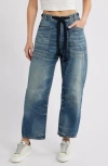 Free People We The Free Moxie Barrel Paint Splatter Jeans In Timeless Blue
