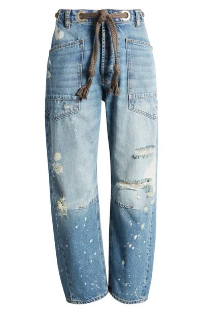 Free People We The Free Moxie Barrel Paint Splatter Jeans In Calypso