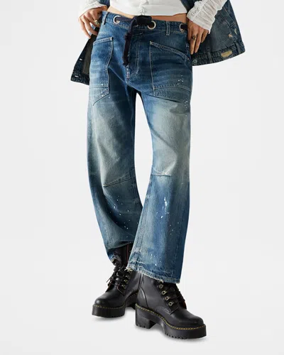 Free People We The Free Moxie Low-slung Barrel Jeans In Truest Blue