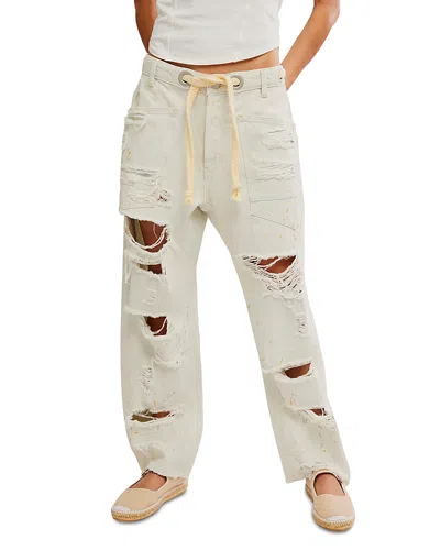 Free People We The Free Moxie Low Slung Pull On Barrel Jeans In Sea Mist In White