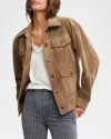 Free People Night Ranch Faux Suede Trucker Jacket In Antique Bronze
