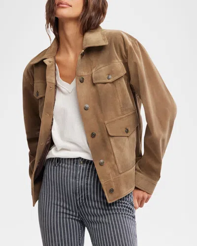 Free People Night Ranch Faux Suede Trucker Jacket In Antique Bronze