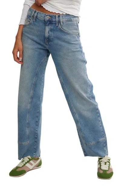 Free People We The Free Risk Taker Raw Hem Straight Leg Jeans In Blue