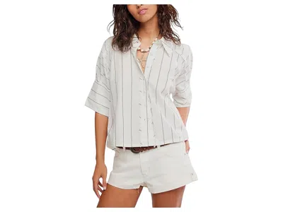 Free People We The Free Seaside Cotton Stripe Shirt In Gray