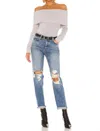 Free People We The Free Snowbunny Off Shoulder Ribbed Long Sleeve Top In Grey In Gray