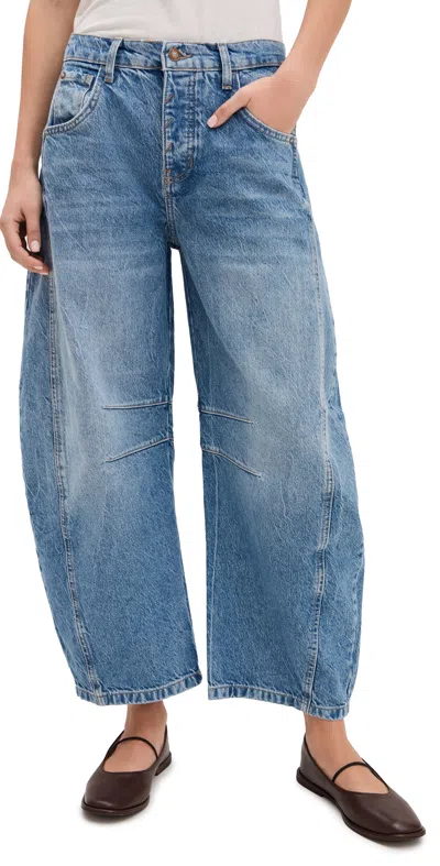 FREE PEOPLE WE THE FREE SOUTACHE GOOD LUCK BARREL JEANS ULTRA LIGHT BEAM