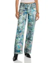 Free People We The Free Tennessee Low Rise Illusions Jeans In Floral Canvas In Pink