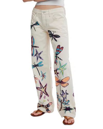 Free People We The Free Tennessee Low Rise Illusions Jeans In Floral Canvas In White