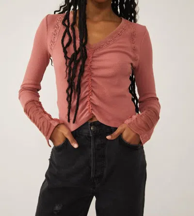 Free People Wear Me Out Long Sleeve V-neck Top In Rose Smoke In Pink
