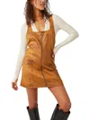 Free People Western Wind Womens Faux Leather Sleeveless Mini Dress In Multi
