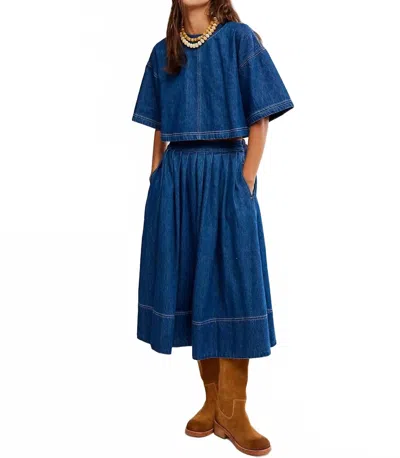 Free People Westley Denim Skirt Set In Deep Sea Wash In Blue