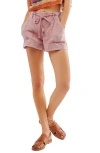 Free People Westmoreland Linen Blend Drawstring Shorts In Pink