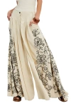 Free People What You Know Floral Embroidery Wide Leg Pants In White