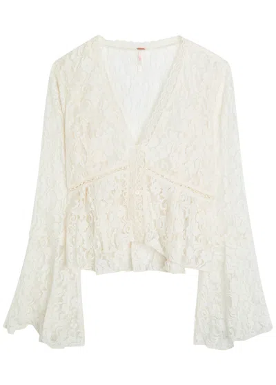 Free People Whispering Love Lace Cropped Blouse In Neutral