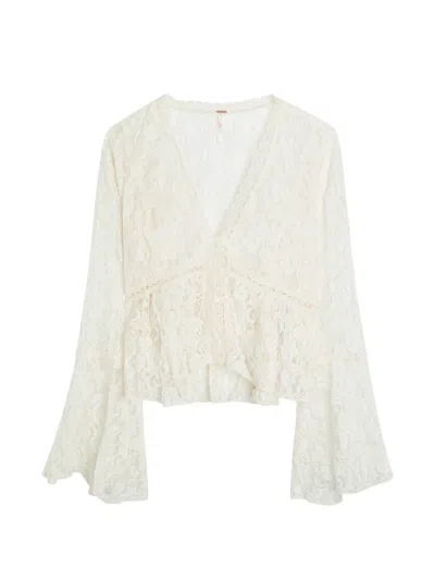 Free People Whispering Love Lace Cropped Blouse In Neutral
