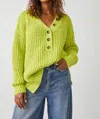 FREE PEOPLE WHISTLE THERMAL HENLEY TOP IN ACID LIME