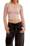 Free People Who's That Girl Lace Long Sleeve Crop Top In Pale Mauve