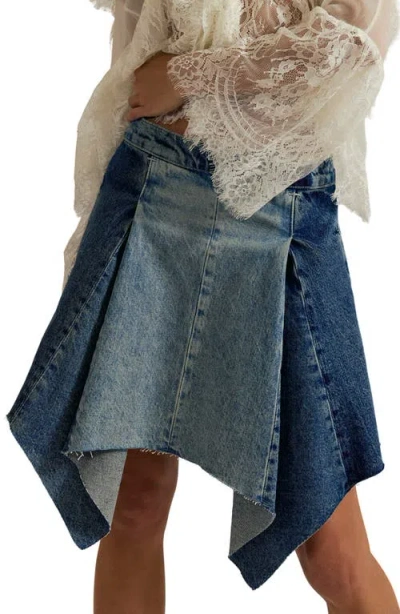 Free People Wild River Denim Handkerchief Hem Midi Skirt In Blue