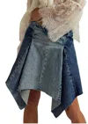 Free People Wild River Denim Handkerchief Hem Midi Skirt In Blue