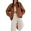 Free People Wild Rose Faux Leather Bomber Jacket In Chestnut Combo