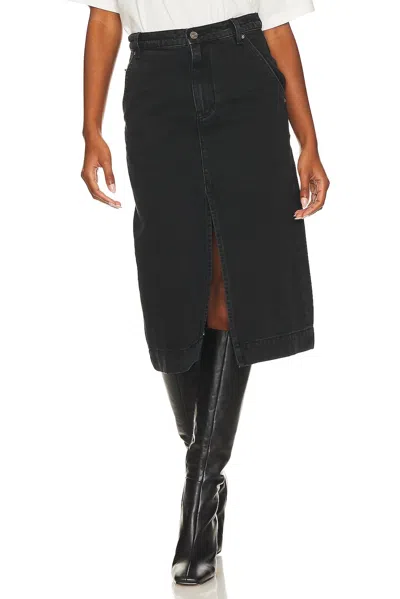 Free People Wild Roses Midi Denim Skirt In Black
